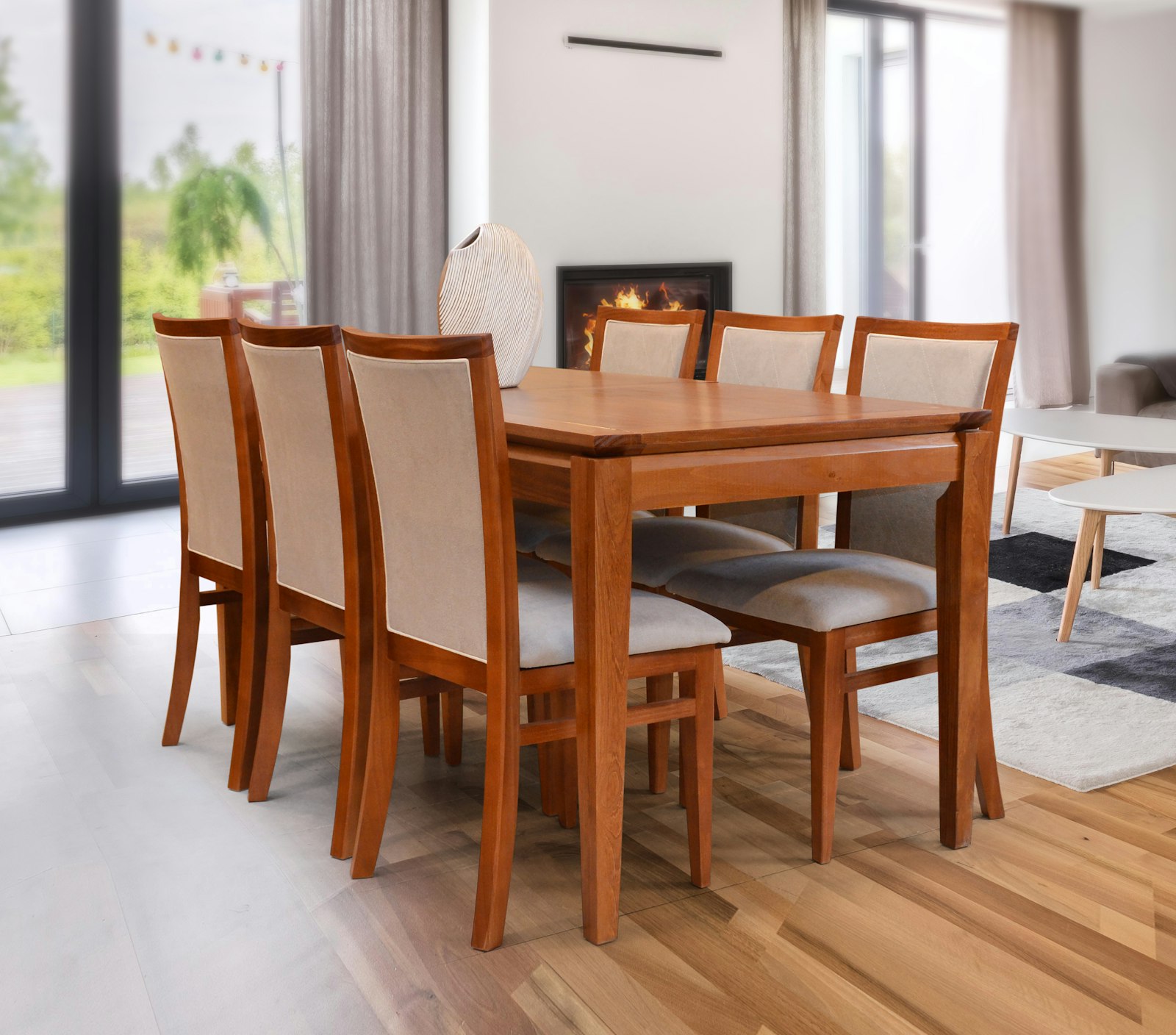 Solid Acacia Dining Table Set, 6-Seater